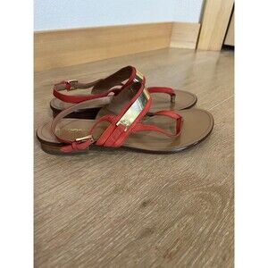 Halogen Women’s 7 Rita Sandal Thong Red Gold Leather Metallic Classic Basic